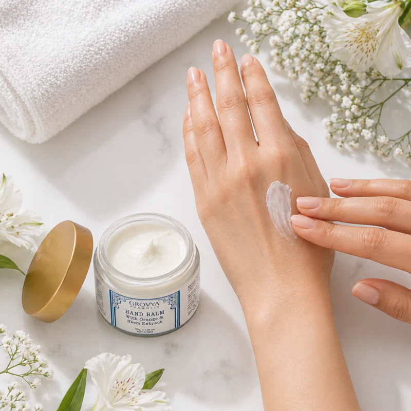 Hand Balm with Orange & Neem Extract | Ayurvedic Hand Cream with Aloe Vera, Almond Oil, & Honey | Moisturising Hand Care for Soft, Smooth & Nourished Skin - Image 5