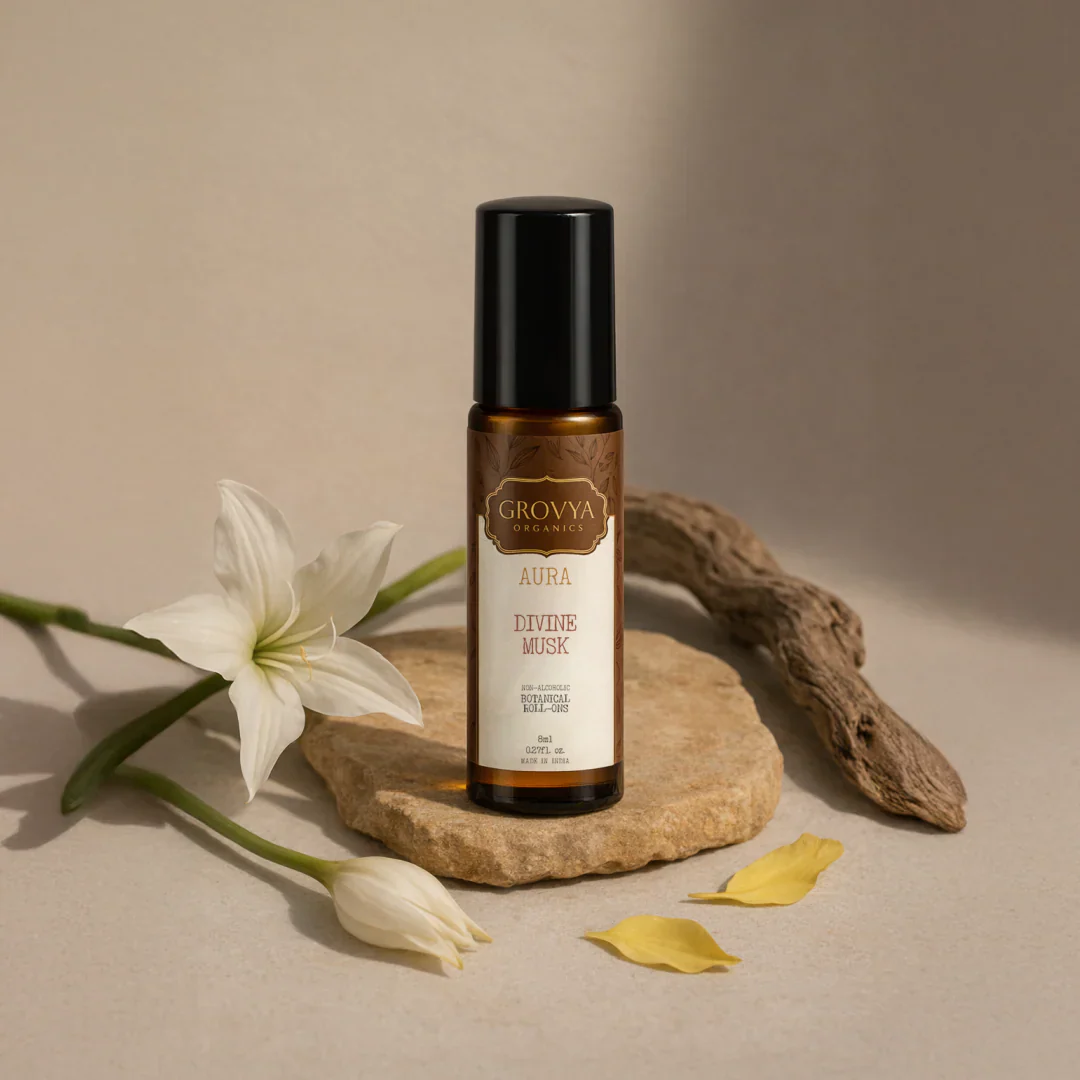 Grovya Organics Aura Divine Musk Roll-On | Soft Musk Perfume Oil with Botanical Accords & Essential Oils | Alcohol-Free Long-Lasting Fragrance - Image 6