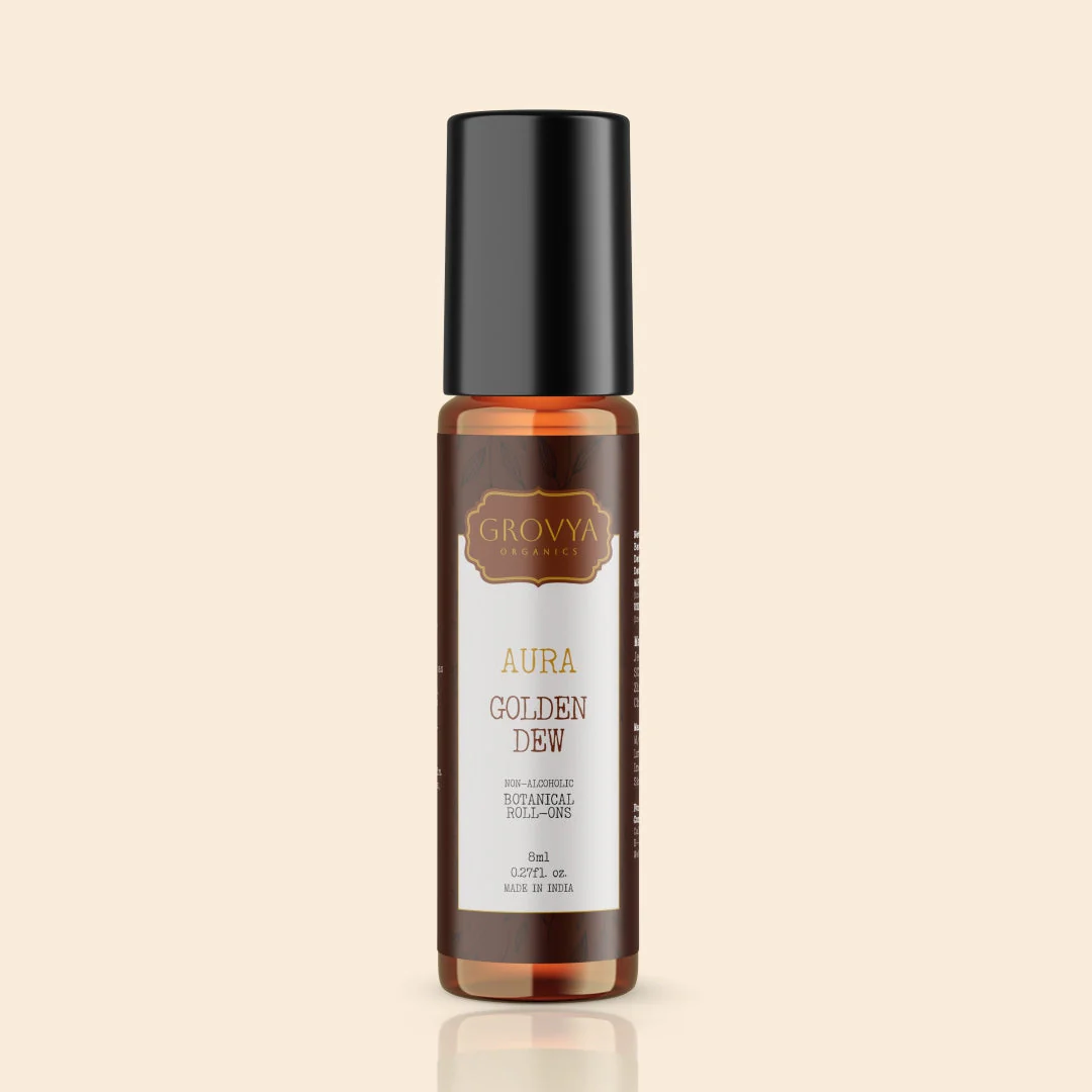 Grovya Organics Aura Golden Dew Roll-On | Natural Floral Perfume Oil with Rose & Mimosa | Alcohol-Free Long-Lasting Fragrance - Image 3