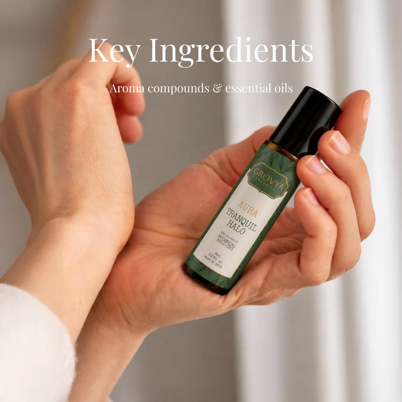 Grovya Organics Aura Tranquil Halo Roll-On | Soothing Natural Perfume Oil with Aroma Compounds & Essential Oils | Alcohol-Free Long-Lasting Fragrance - Image 3