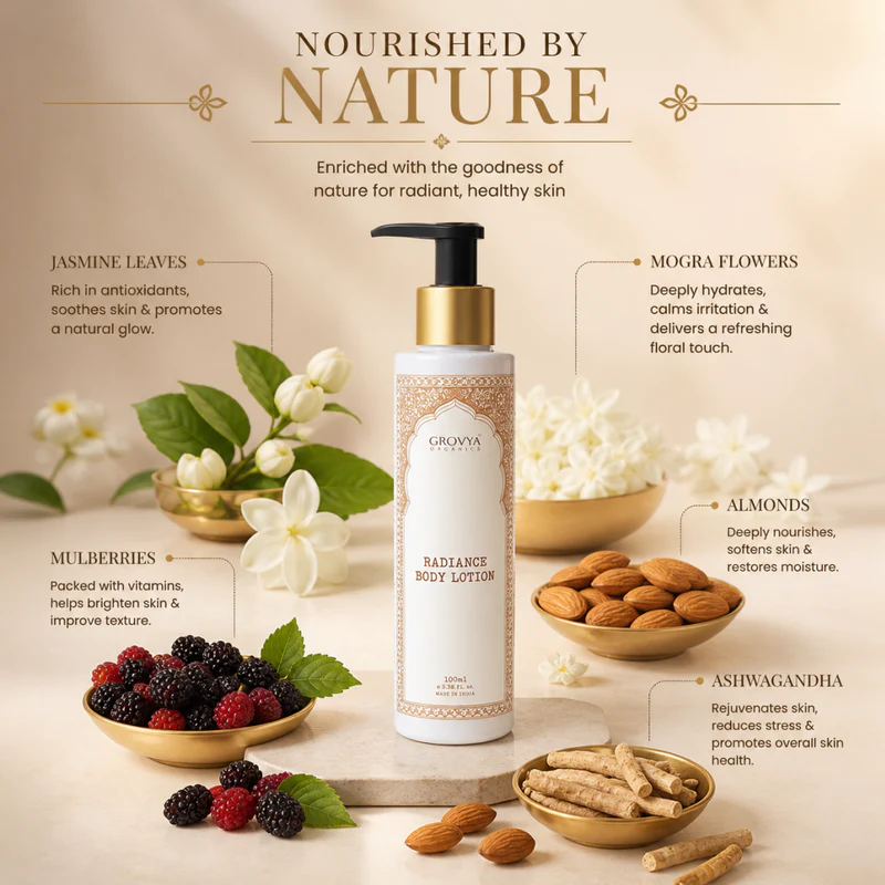 Radiance Body Lotion | Ayurvedic Body Lotion with Almond, Wheatgerm, Mulberry, Ricebran, Jasmine & Mogra Extracts | Herbal Body Care Lotion - Image 3