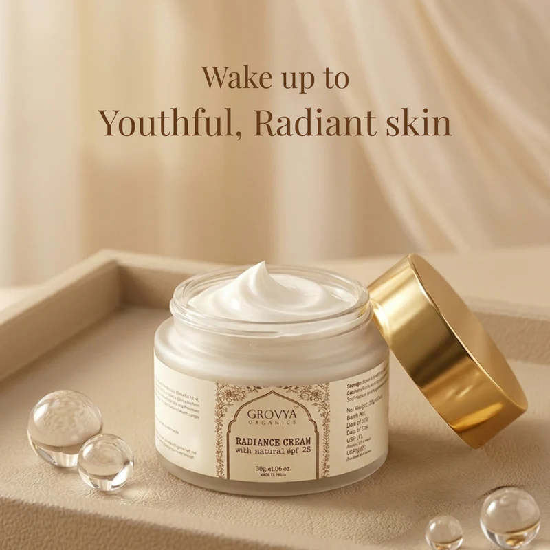 Radiance Cream with Natural SPF 25 | Ayurvedic Face Cream with Aloe Vera, Sandalwood & Turmeric | Lightweight Daily Moisturiser for Glow & Sun Protection - Image 6