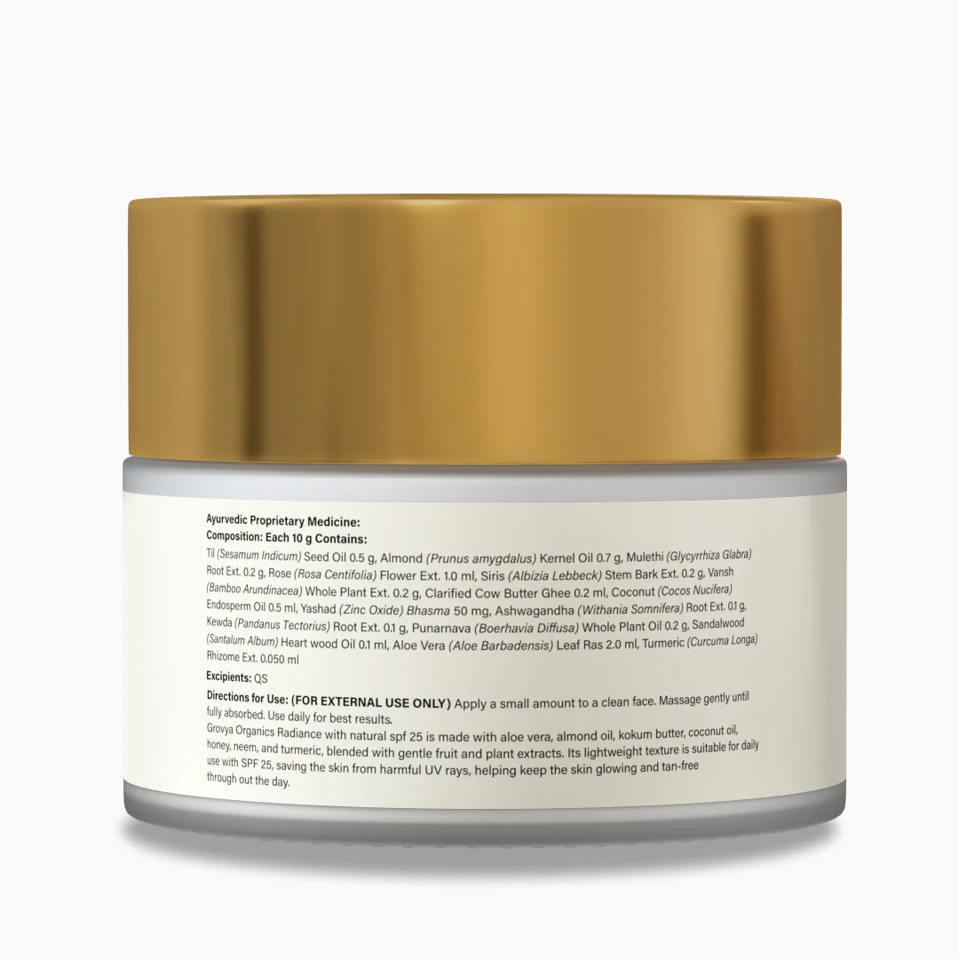 Radiance Cream with Natural SPF 25 | Ayurvedic Face Cream with Aloe Vera, Sandalwood & Turmeric | Lightweight Daily Moisturiser for Glow & Sun Protection - Image 8