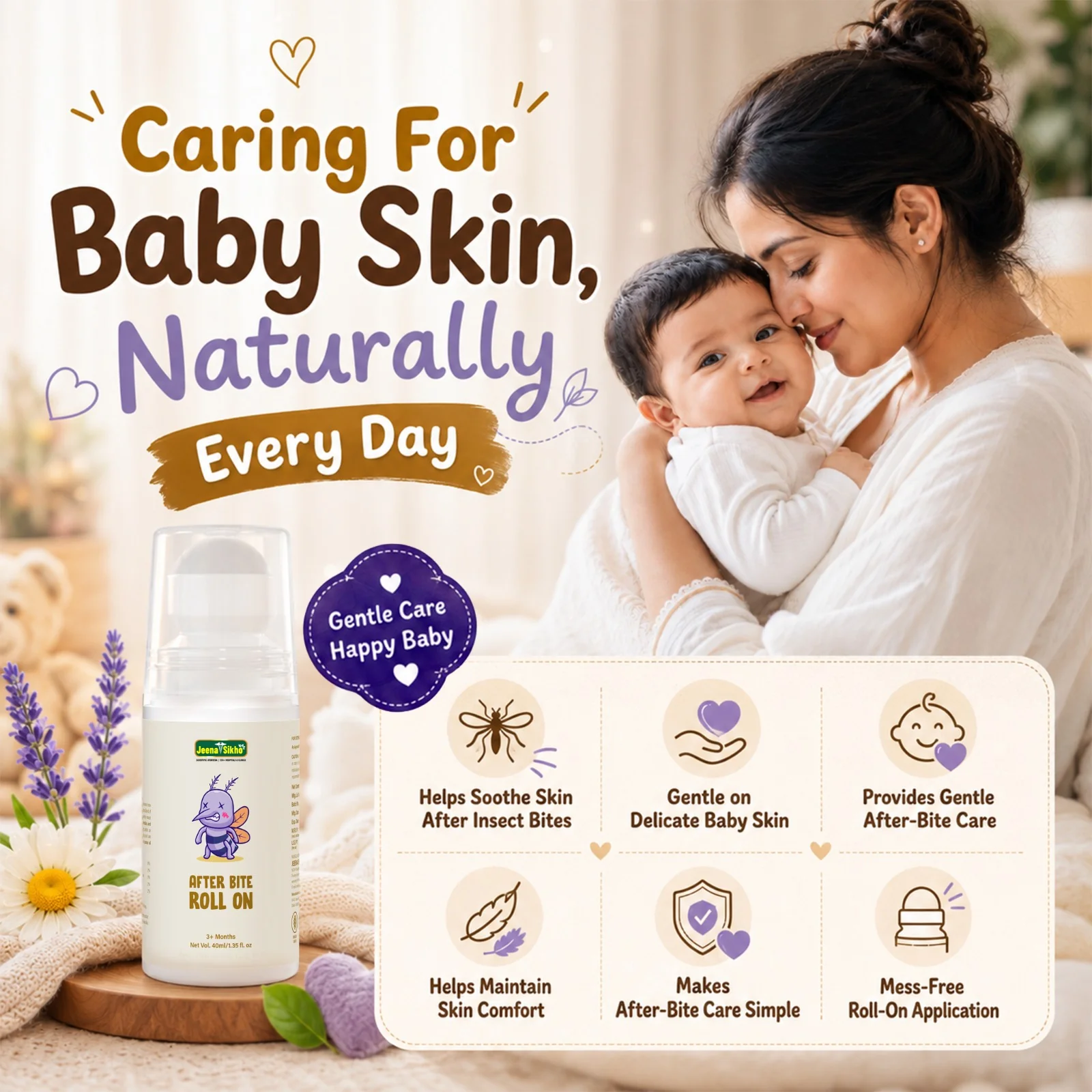 After Bite Roll-On | With Lavender, Calendula & Jaiphal Oils | Helps Soothe Skin After Insect Bites | Suitable for Babies Aged 3+ Months | 40 m - Image 4