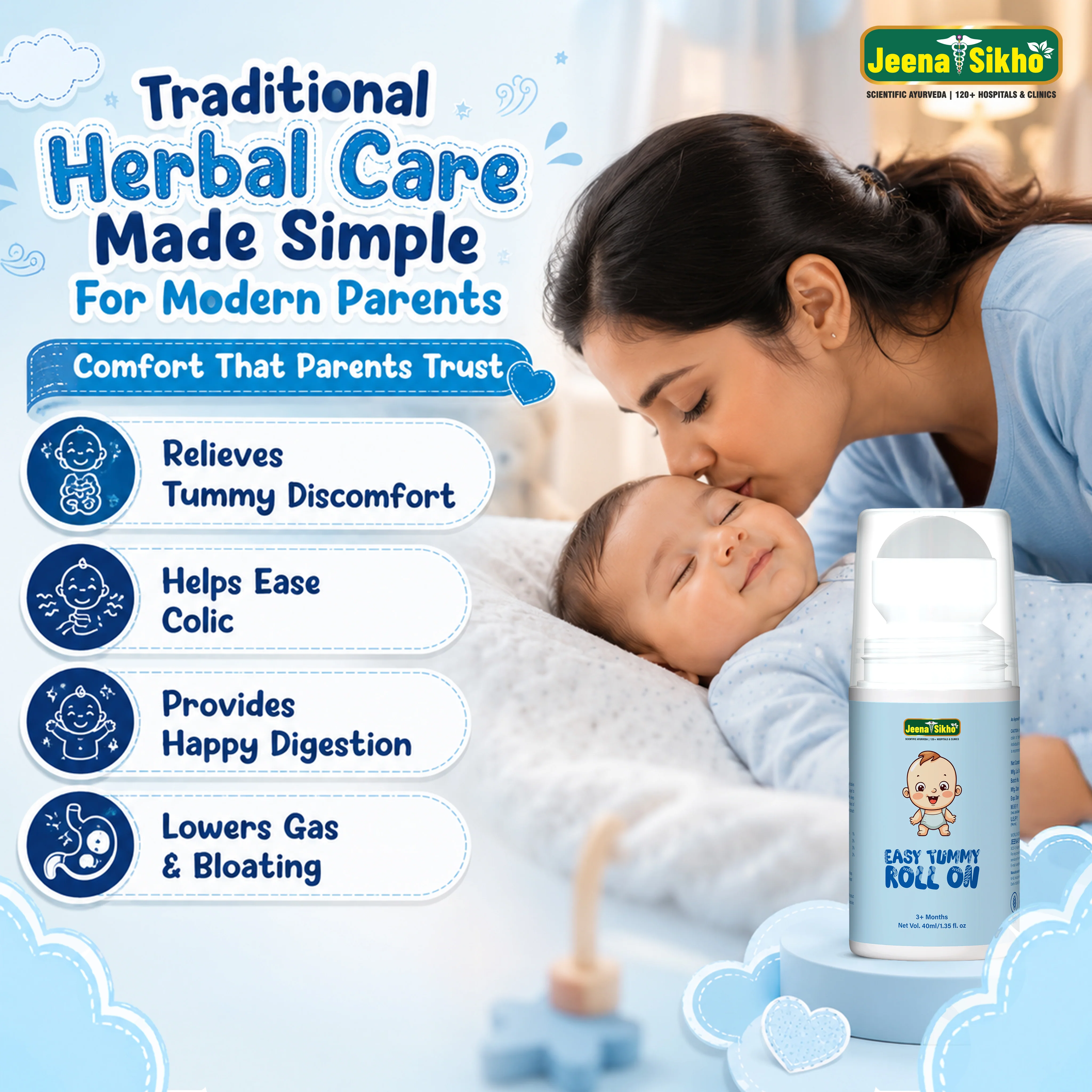 Easy Tummy Roll On | Ayurvedic Baby Roll On with Hing, Saunf & Peppermint Oils | Gentle Baby Tummy Massage Oil for Colic, Gas & Bloating Comfort, 40 ml - Image 4