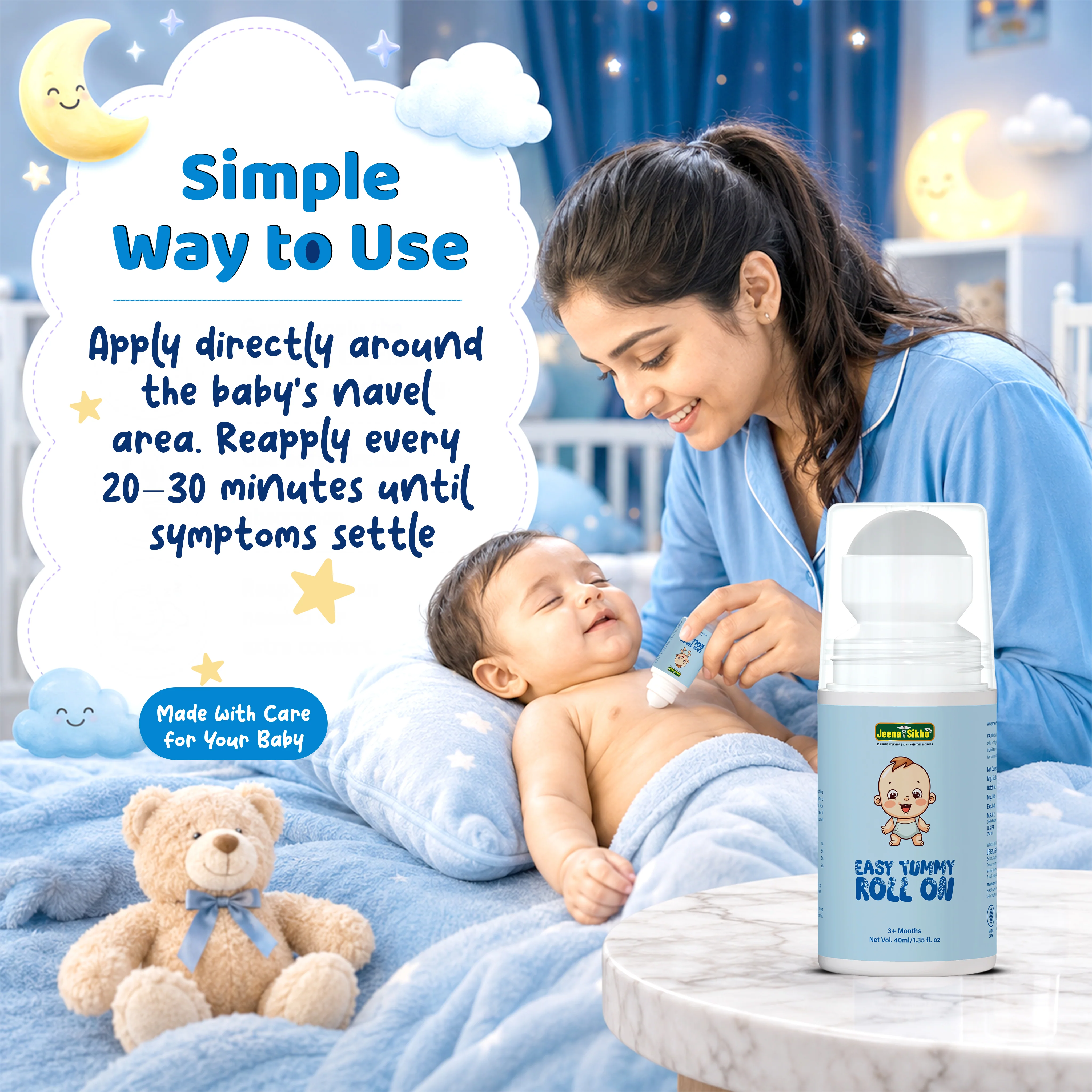 Easy Tummy Roll On | Ayurvedic Baby Roll On with Hing, Saunf & Peppermint Oils | Gentle Baby Tummy Massage Oil for Colic, Gas & Bloating Comfort, 40 ml - Image 5